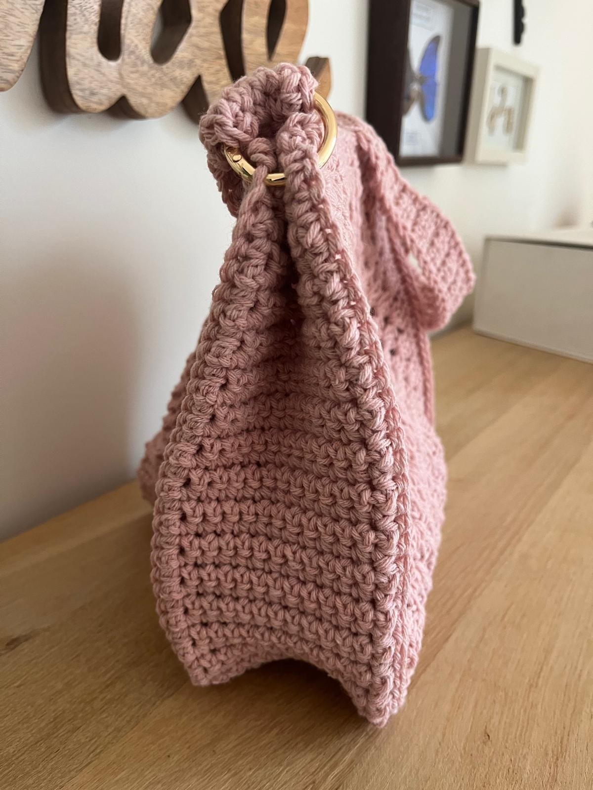 sac bandoulière crocheté à la main rose poudré - sac bohème chic - sac floral en coton - sac artisanal femme - cadeau fait main