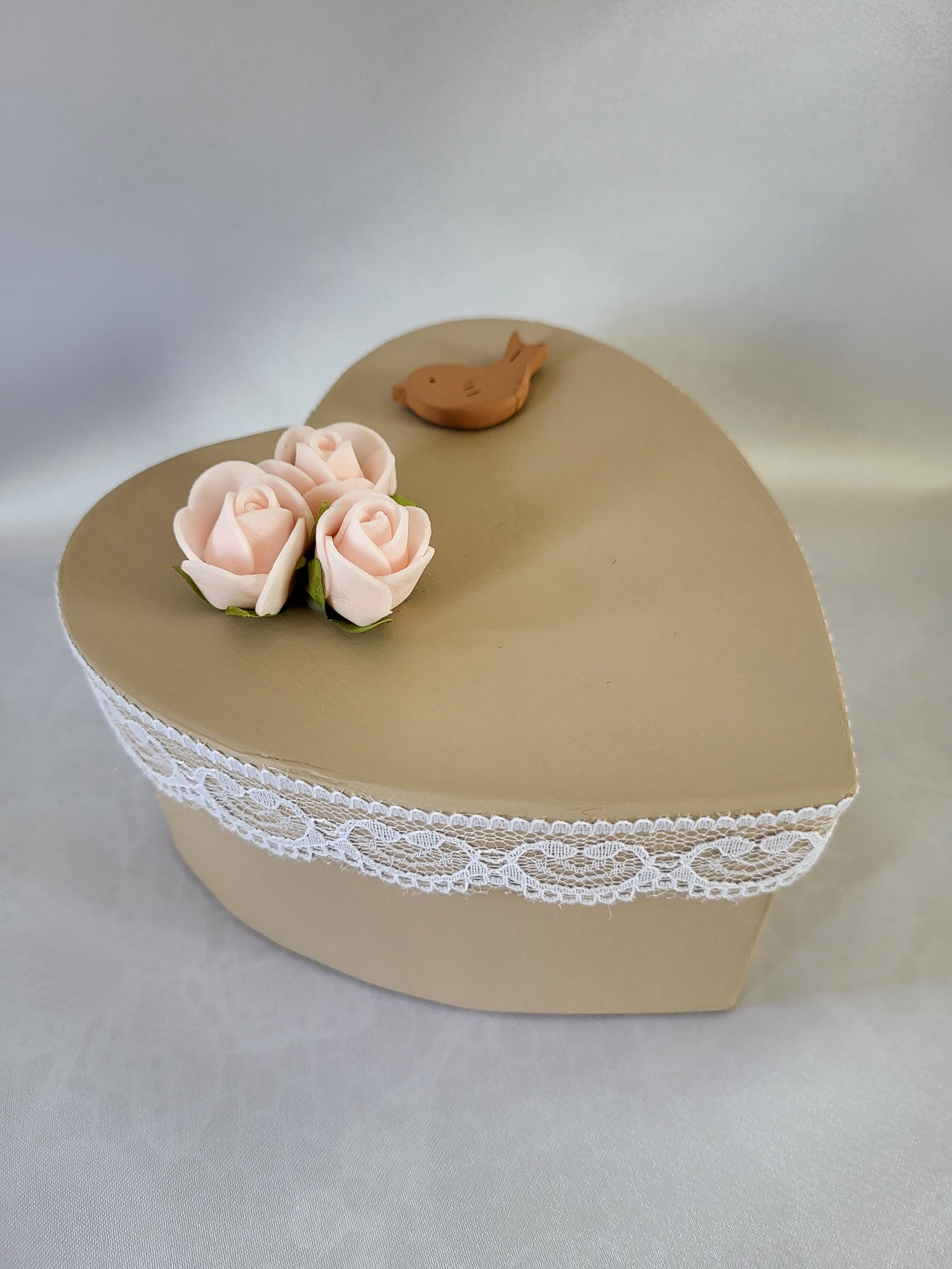 "Mon Amour" Boîte cœur romantique shabby chic beige rosé
