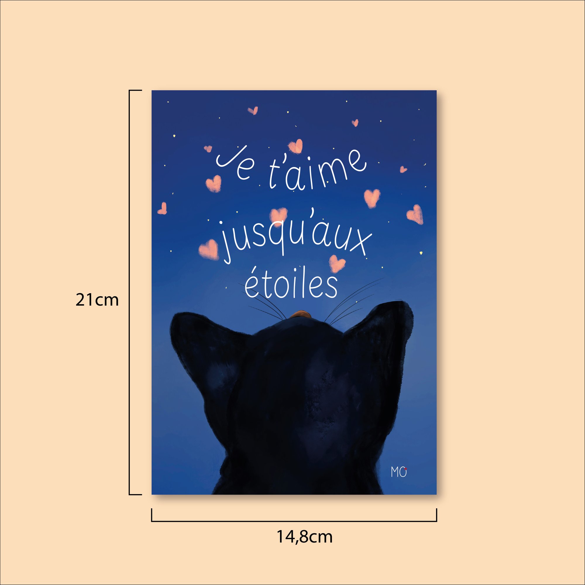 Affiche chat noir poétique "Je t'aime jusqu'aux étoiles"