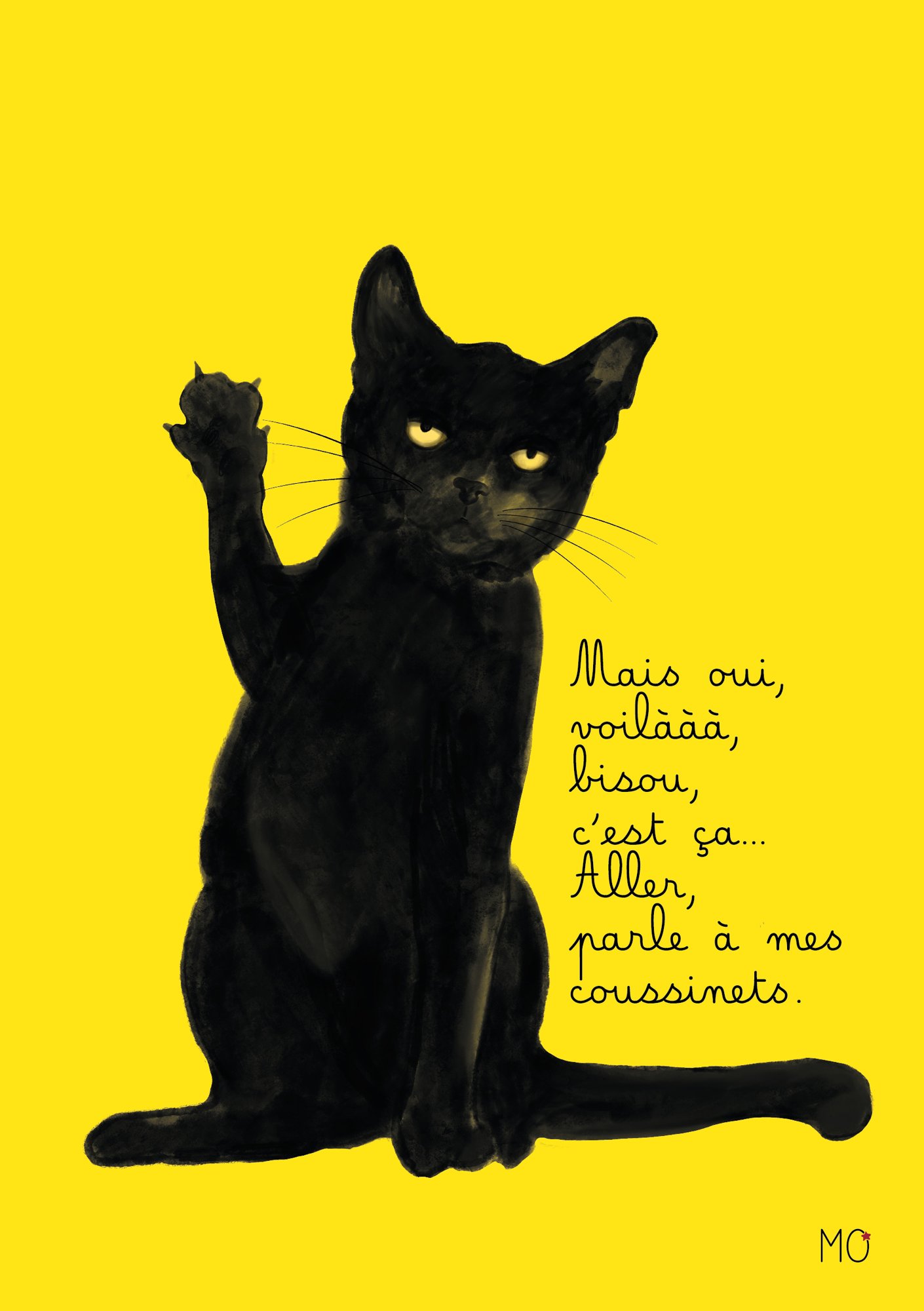 Affiche chat drôle "Parle à mes coussinets"