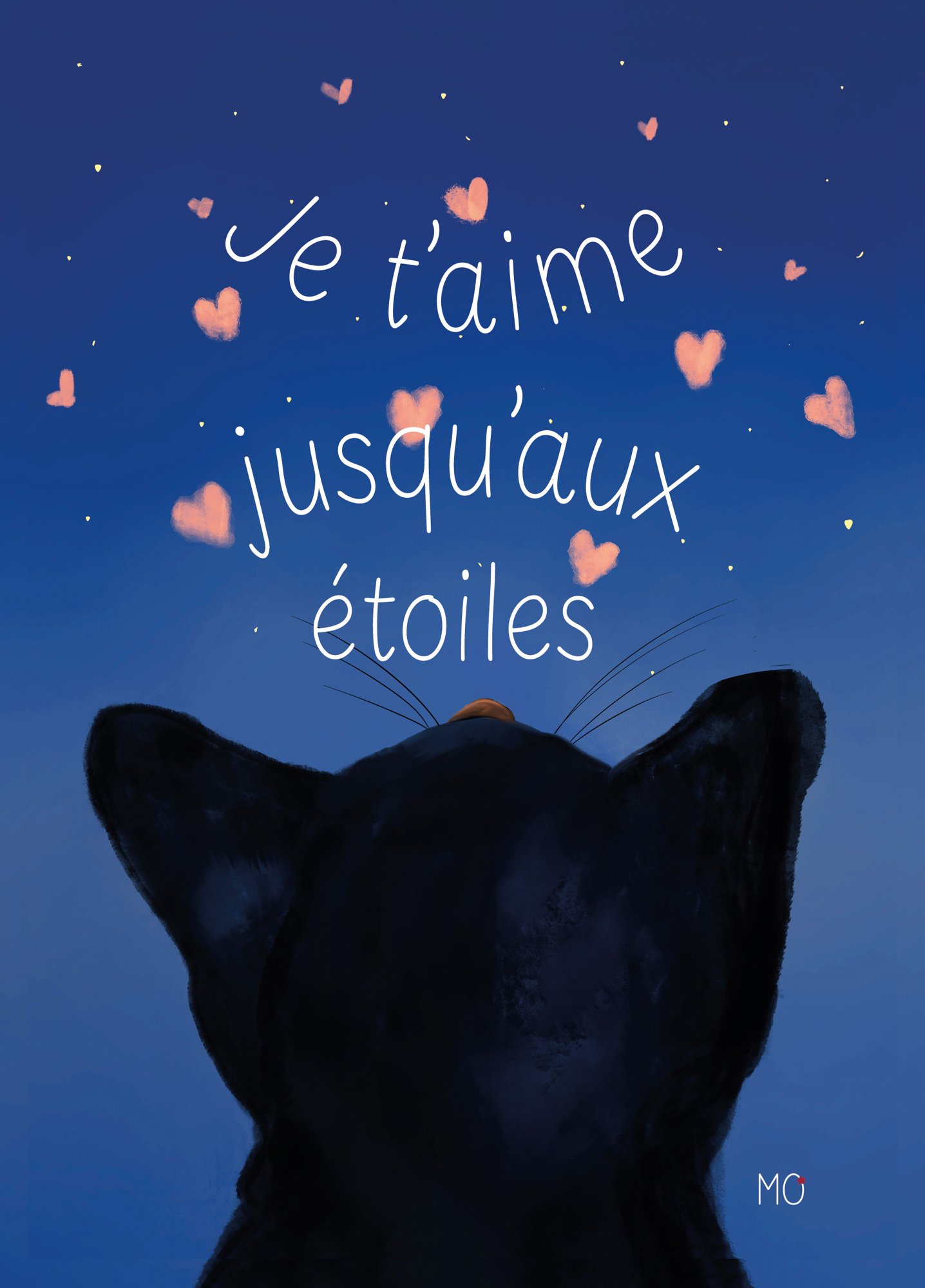 Affiche chat noir poétique "Je t'aime jusqu'aux étoiles"