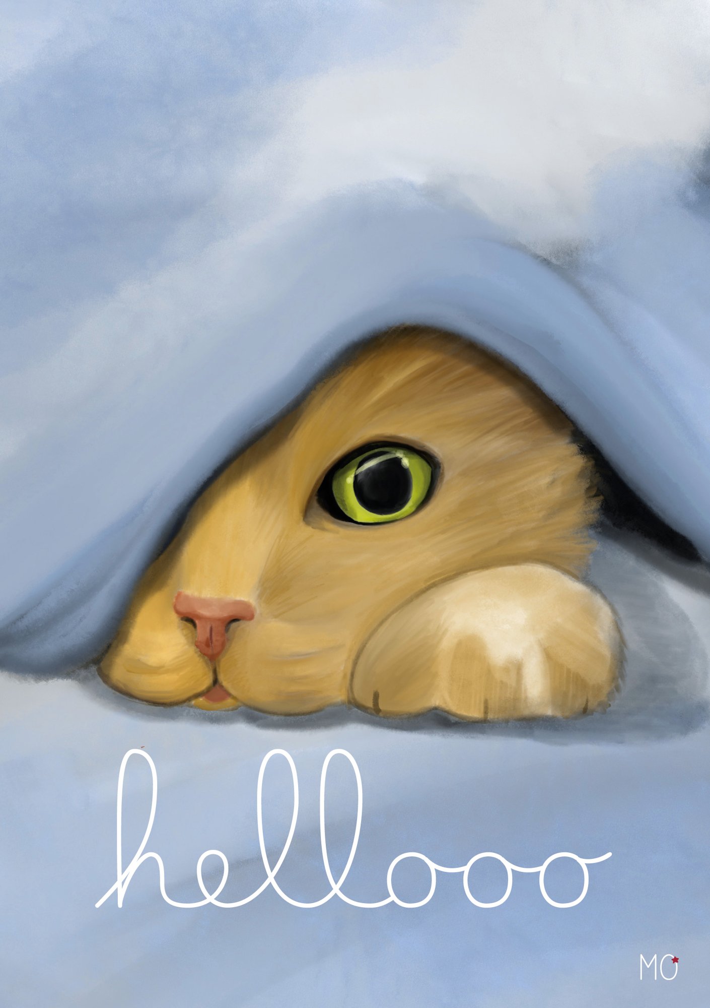 Affiche chat mignon "hello"
