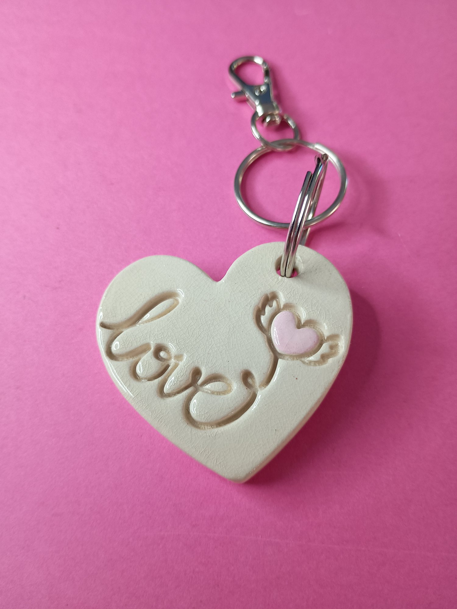 porte-clés Cœur "love" rose