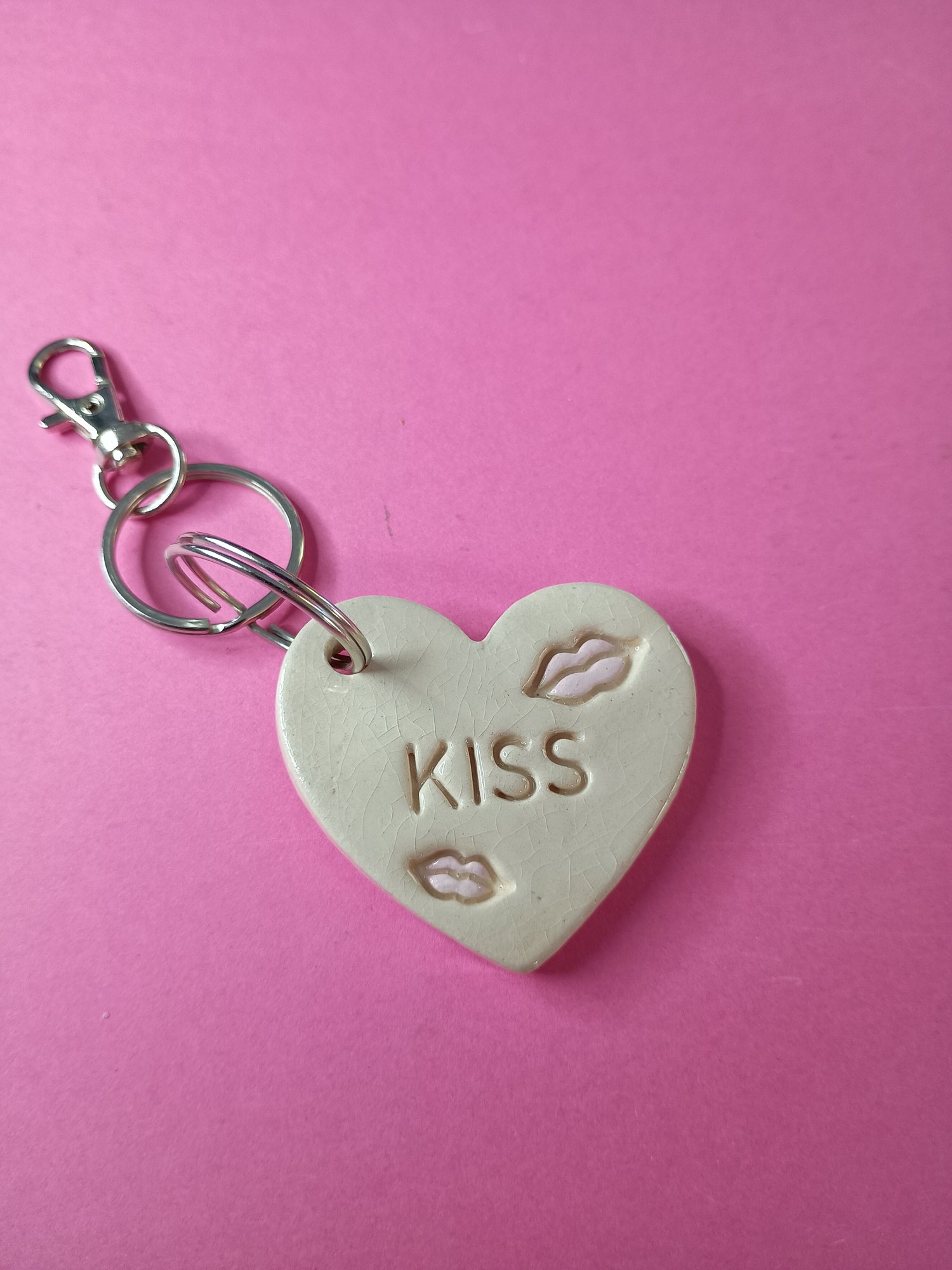 porte-clés Cœur "kiss" rose