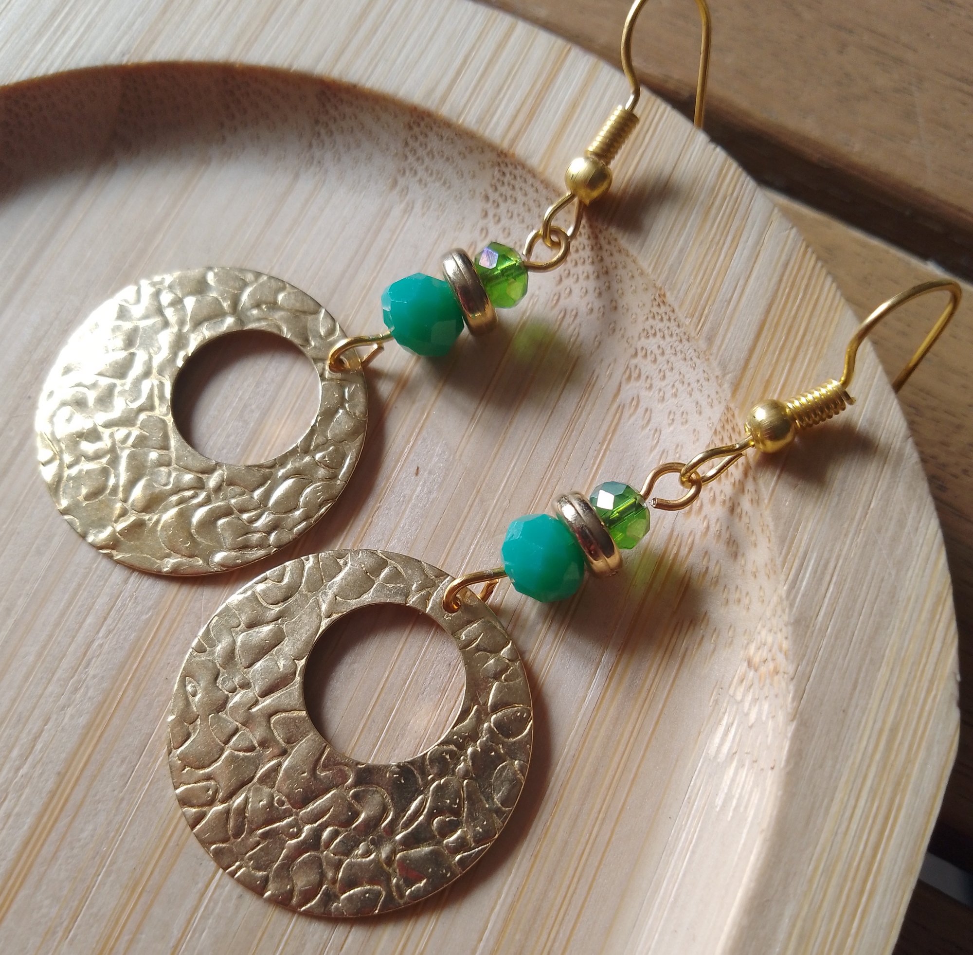Boucles d'oreilles vert et doré