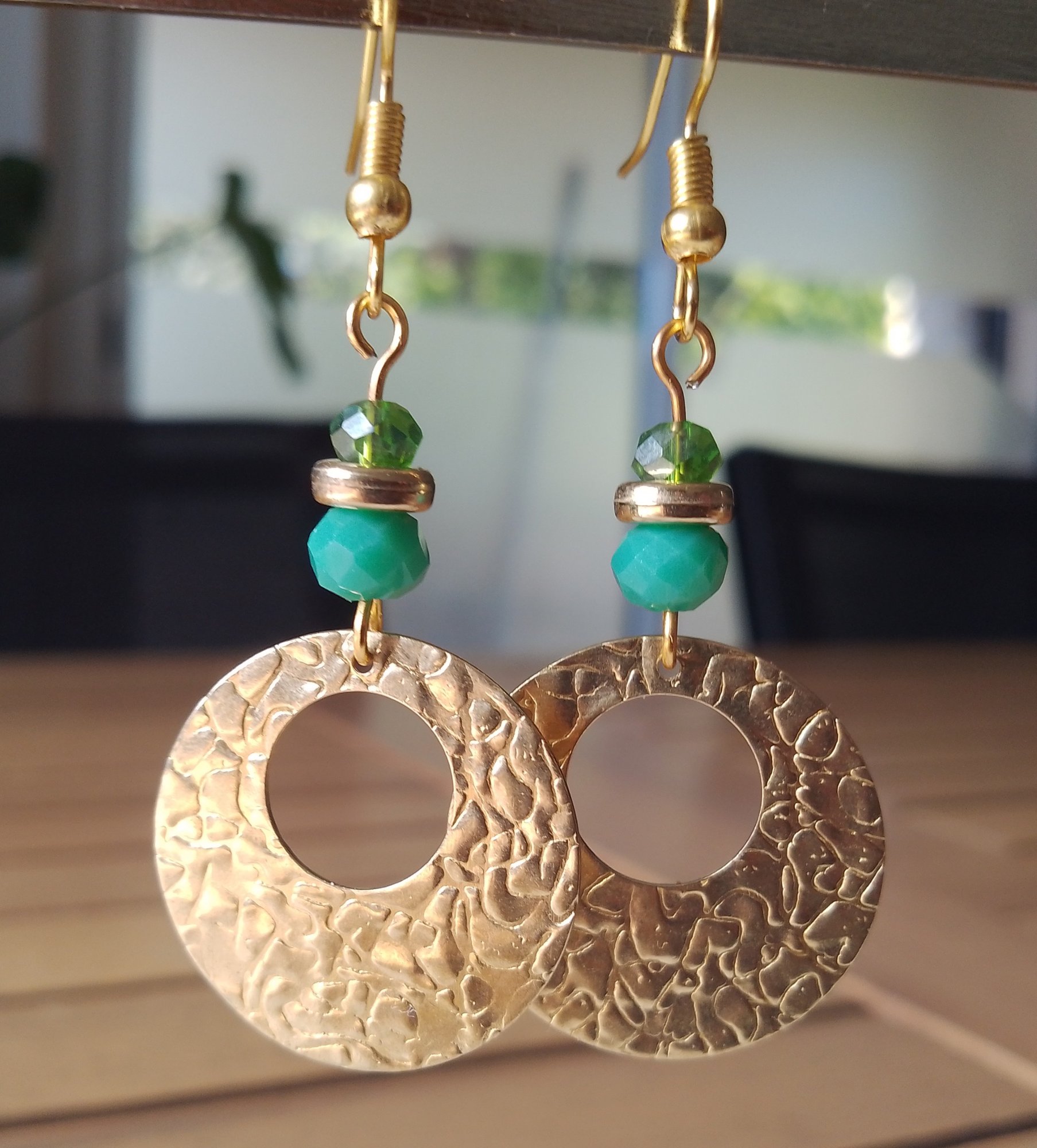 Boucles d'oreilles vert et doré