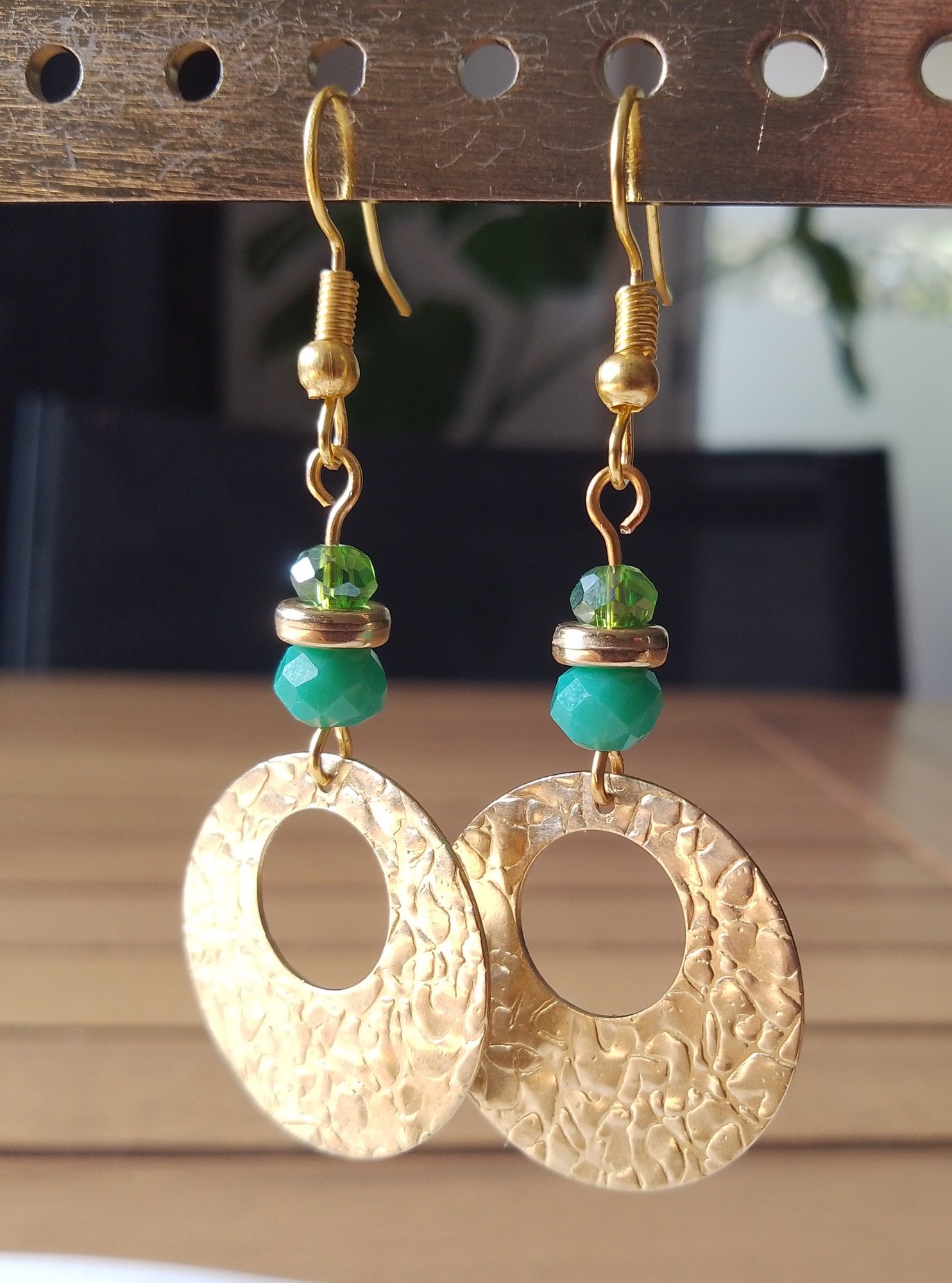 Boucles d'oreilles vert et doré