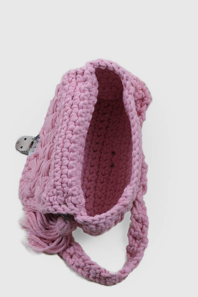 sac à main chic et tendance rose bandoulière ou porté main crochet tissé main avec pompon et bandoulière amovibles