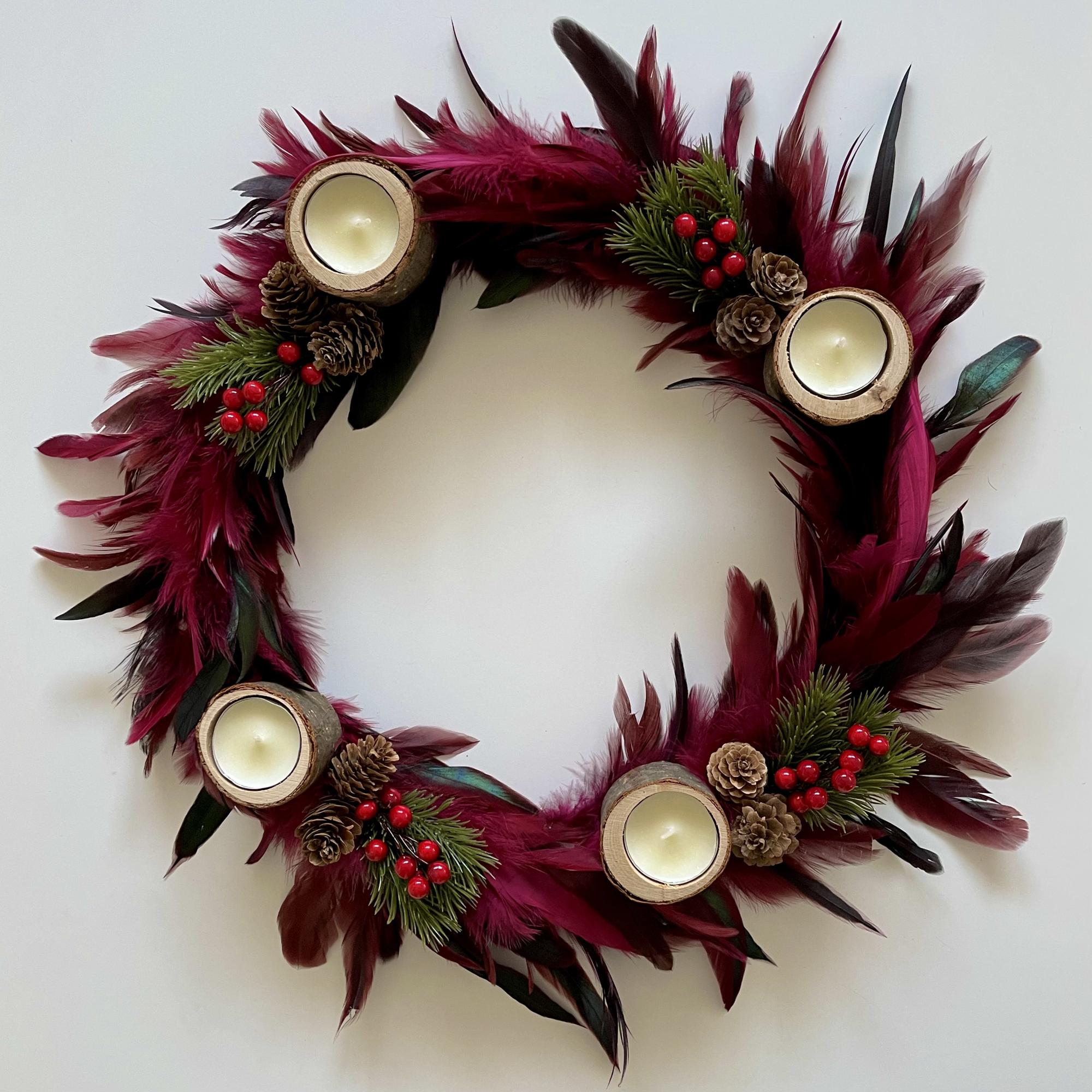 Couronne de l’Avent artisanale en plumes (40cm)