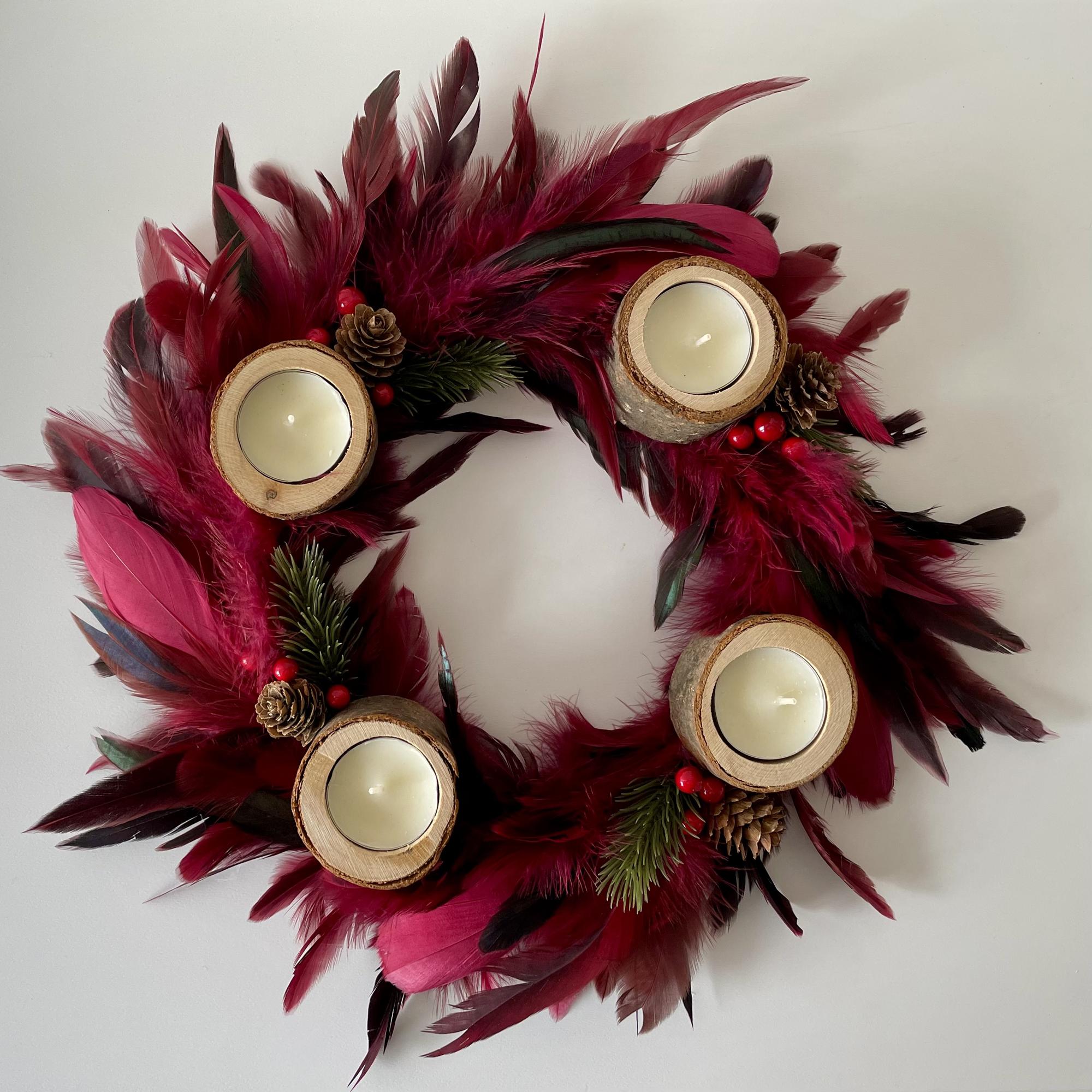 Couronne de l’Avent artisanale en plumes (30cm)