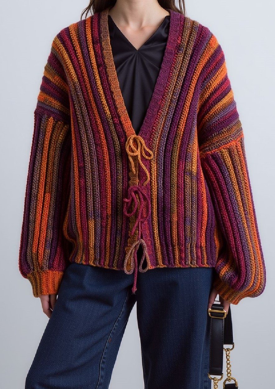 Veste cardigan gilet bohème au crochet multicolore