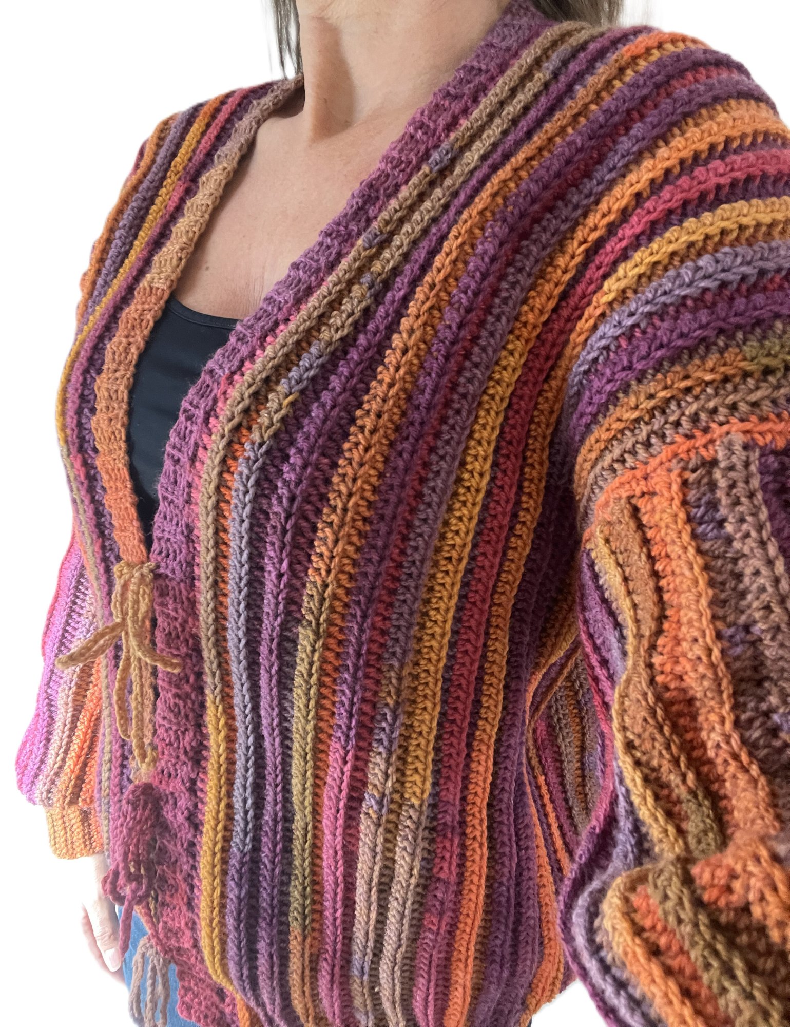 Veste cardigan gilet bohème au crochet multicolore