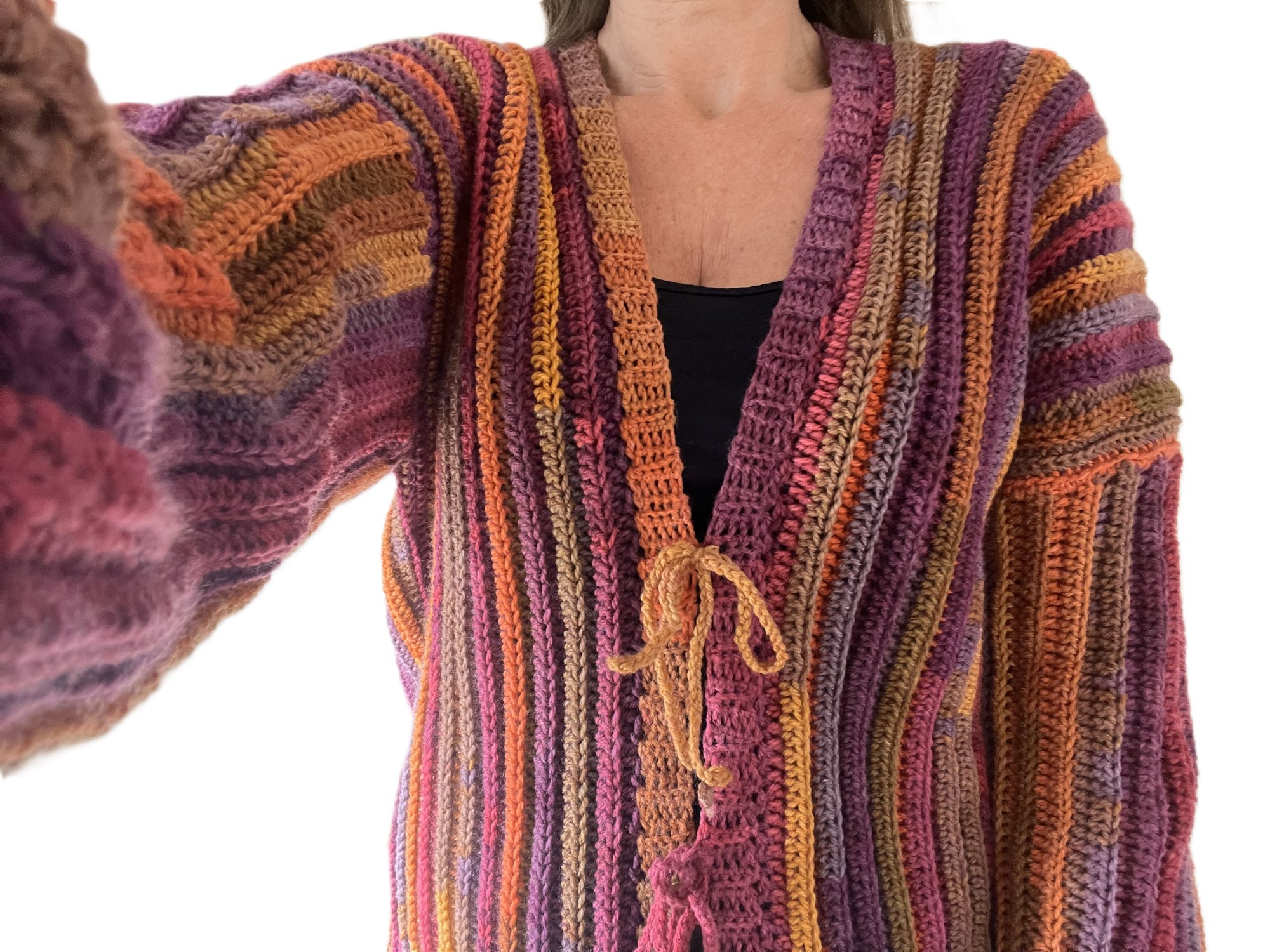 Veste cardigan gilet bohème au crochet multicolore