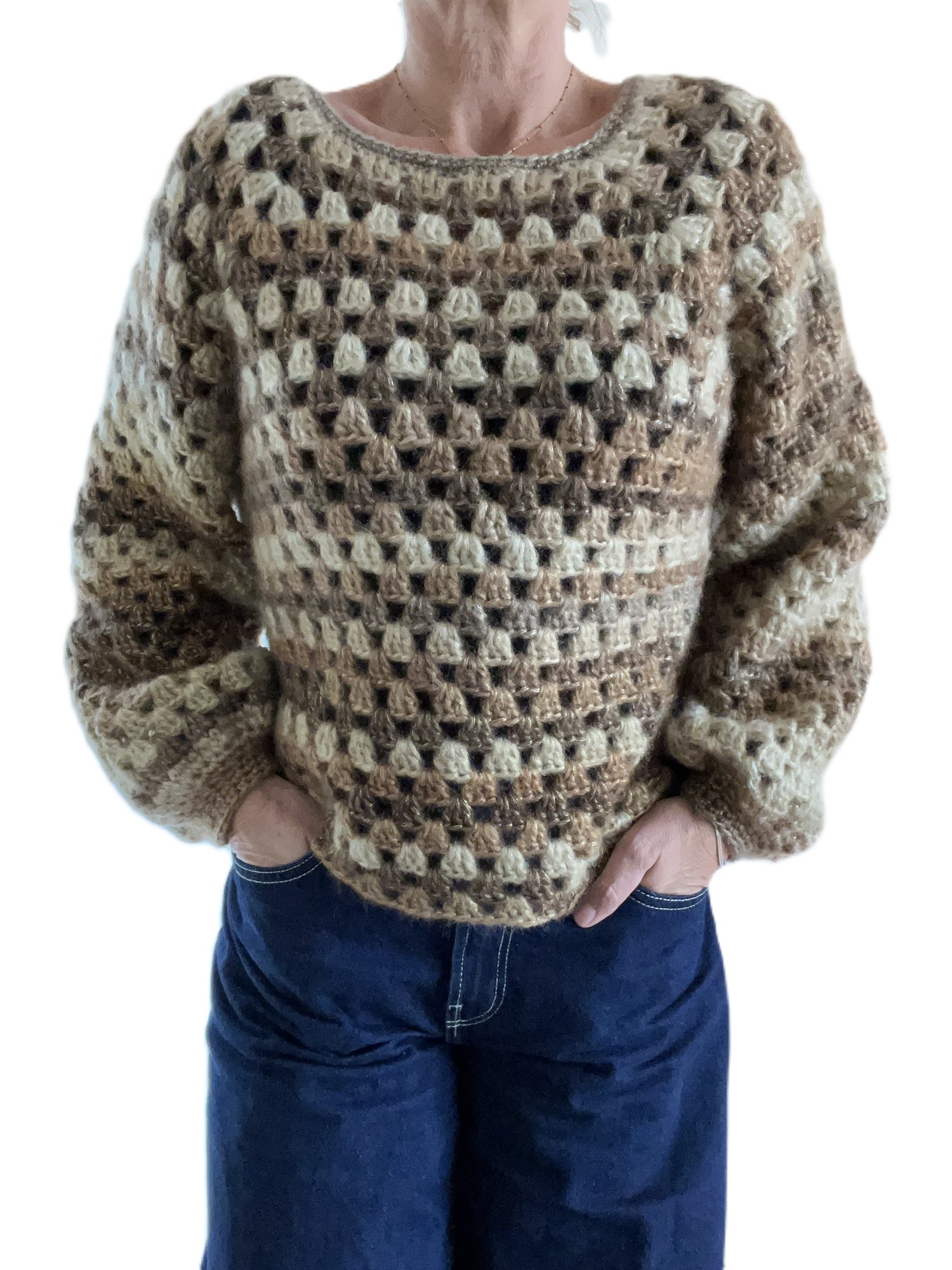 Pull granny au crochet pull mohair - Pull au crochet fait main – Pull bohème style mohair –  Handmade crochet sweater