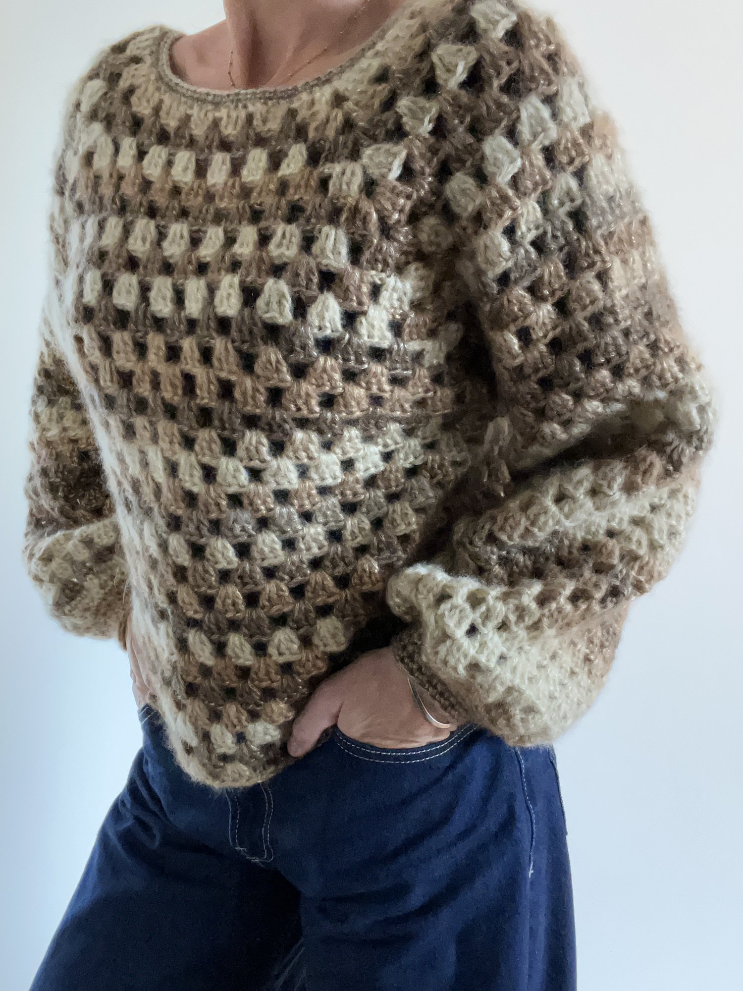 Pull granny au crochet pull mohair - Pull au crochet fait main – Pull bohème style mohair –  Handmade crochet sweater