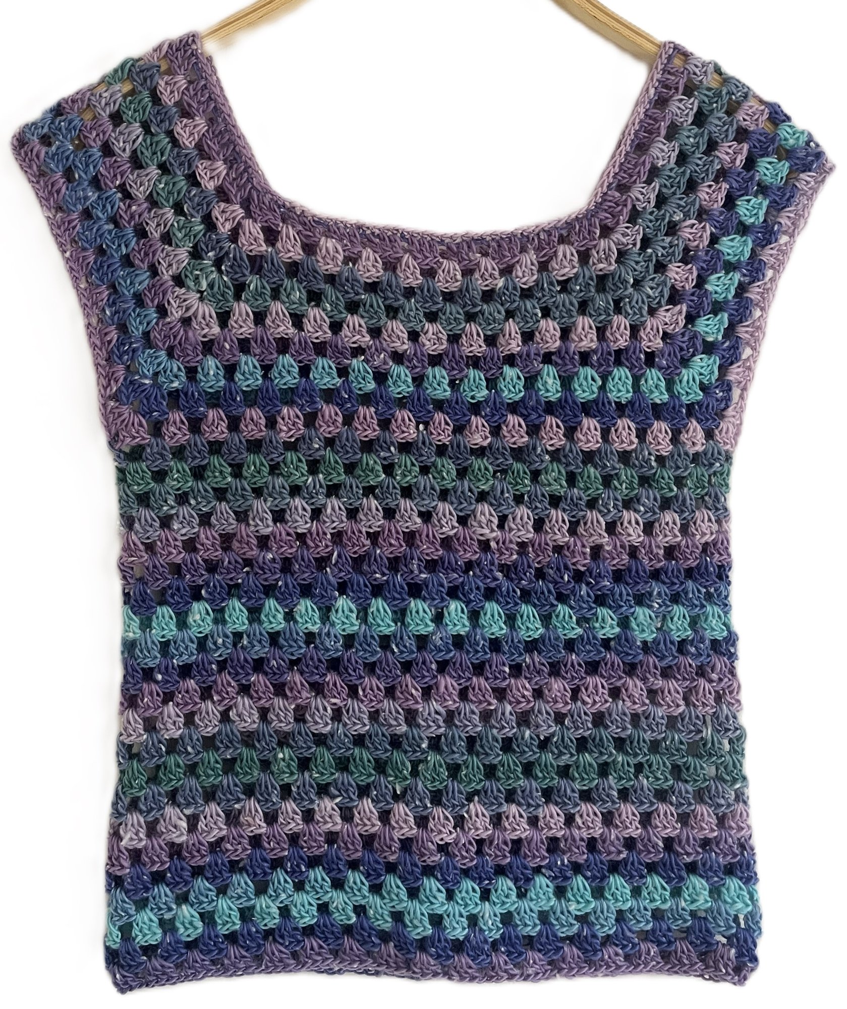 Pull débardeur au crochet pull granny multicolore sans manche