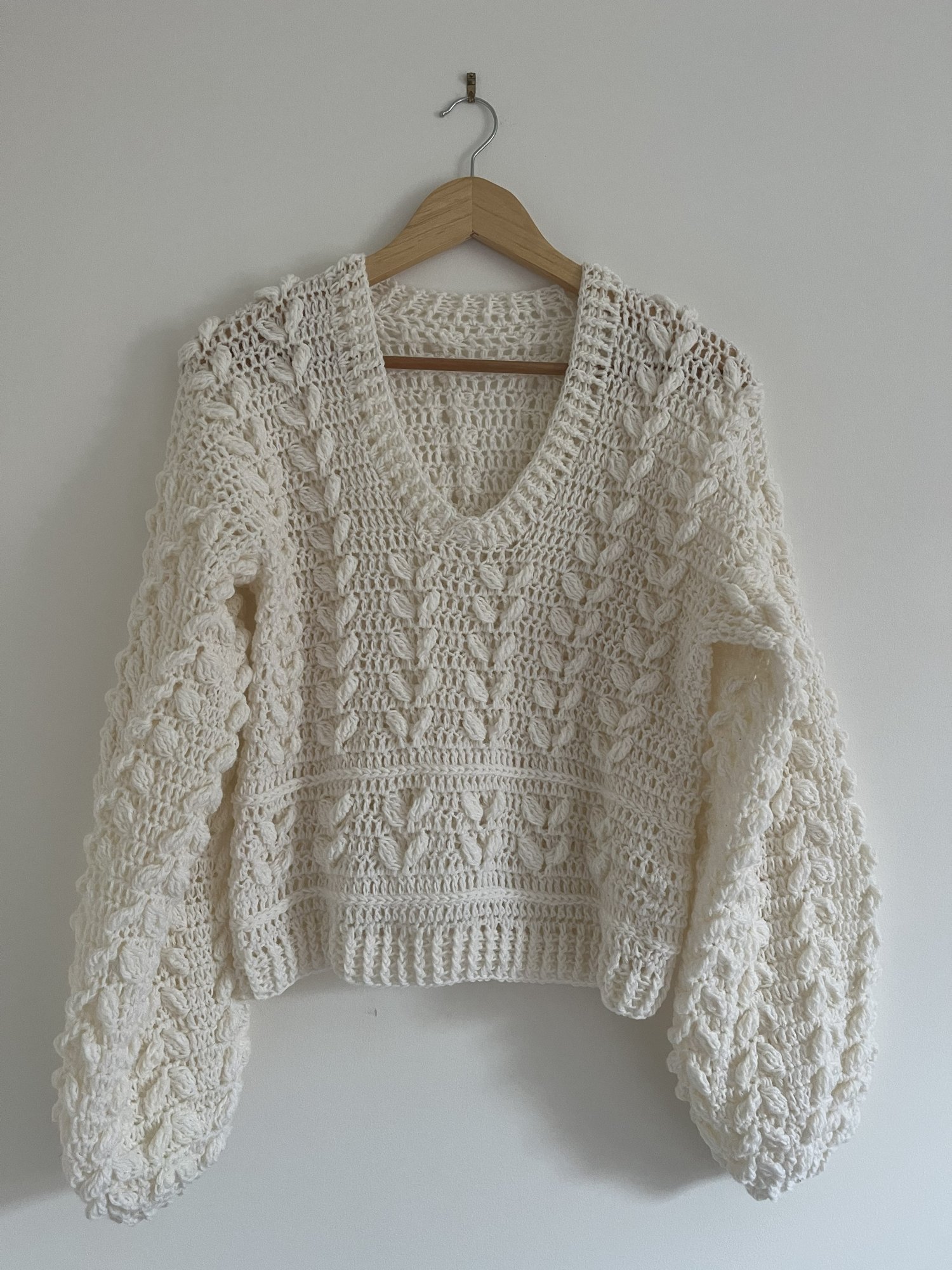 pull crochet torsades beige laine fait main pièce unique T M