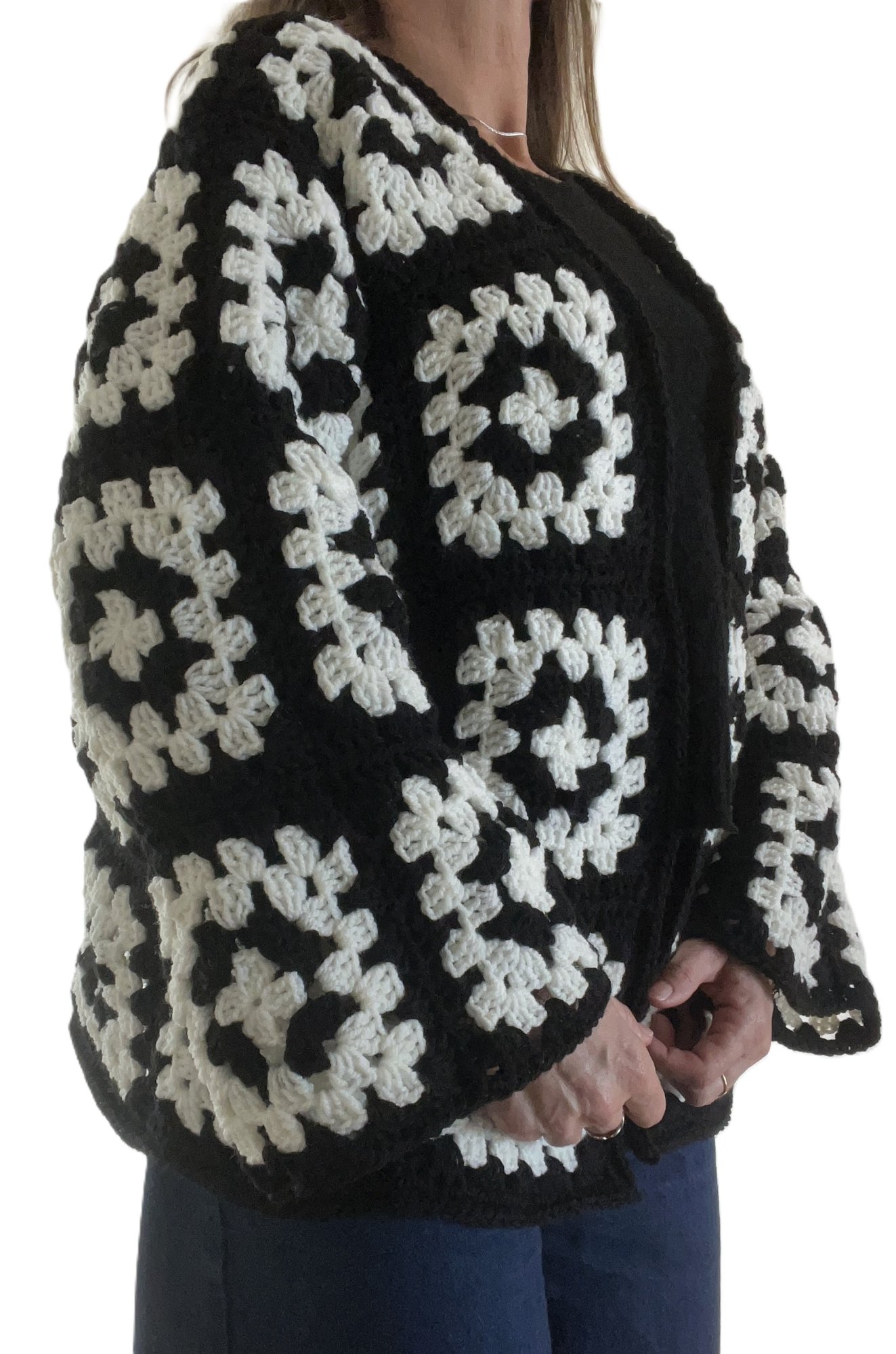 veste cardigan manteau granny square crochet carré grand mère