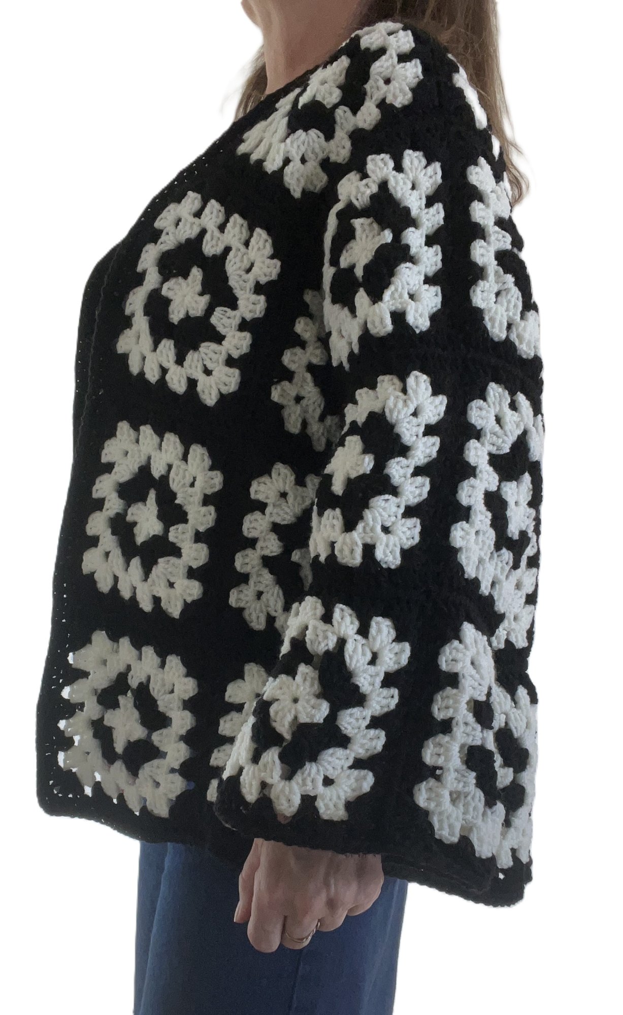 veste cardigan manteau granny square crochet carré grand mère