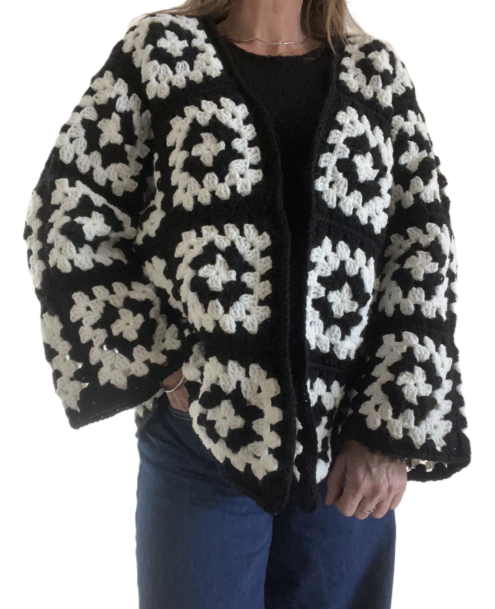 veste cardigan manteau granny square crochet carré grand mère