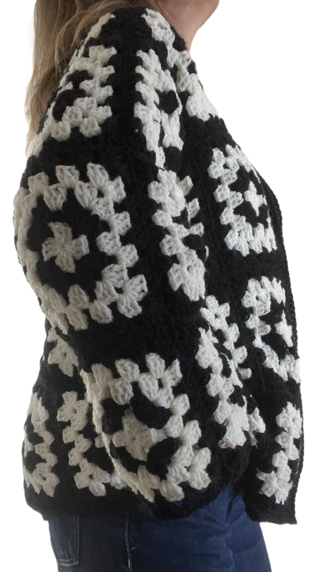 veste cardigan manteau granny square crochet carré grand mère
