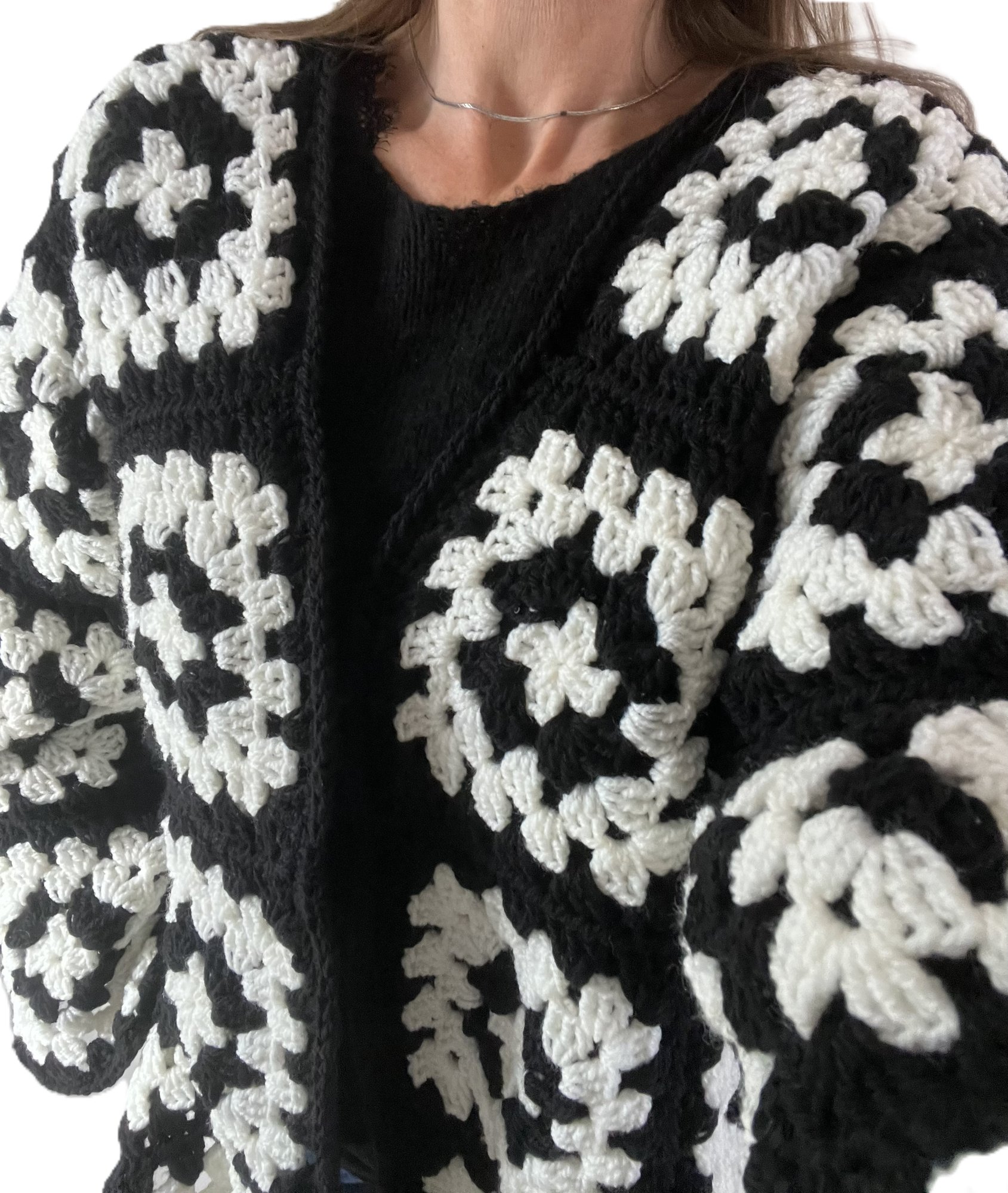 veste cardigan manteau granny square crochet carré grand mère