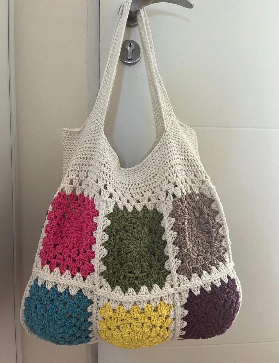 sac fourre tout sac cabas crochet carré grand mère sac de plage coton
