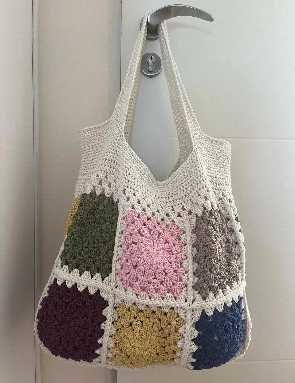 sac fourre tout sac cabas crochet carré grand mère sac de plage coton