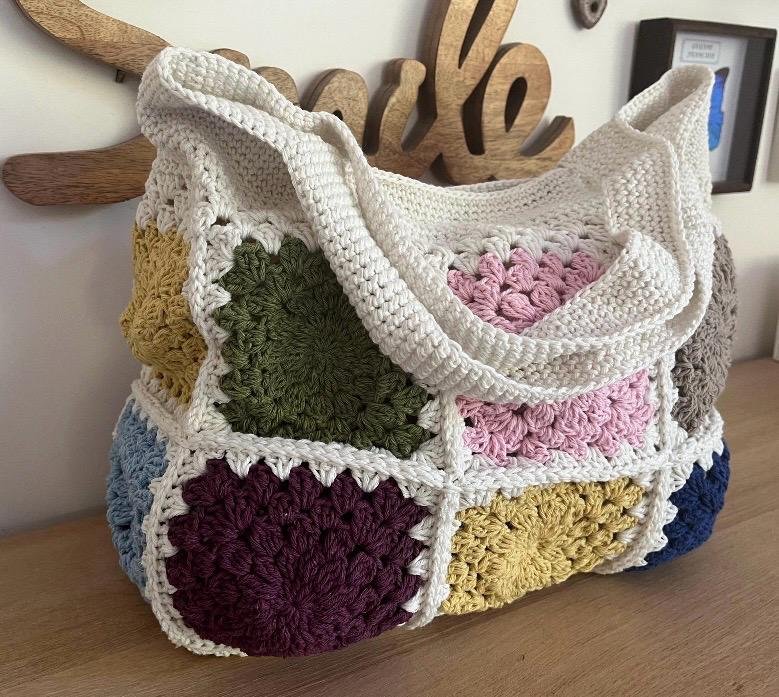 sac fourre tout sac cabas crochet carré grand mère sac de plage coton
