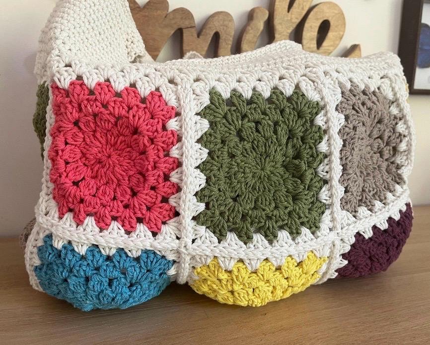 sac fourre tout sac cabas crochet carré grand mère sac de plage coton