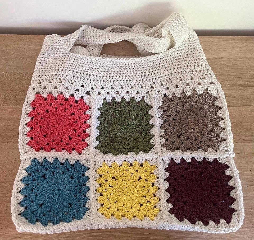 sac fourre tout sac cabas crochet carré grand mère sac de plage coton
