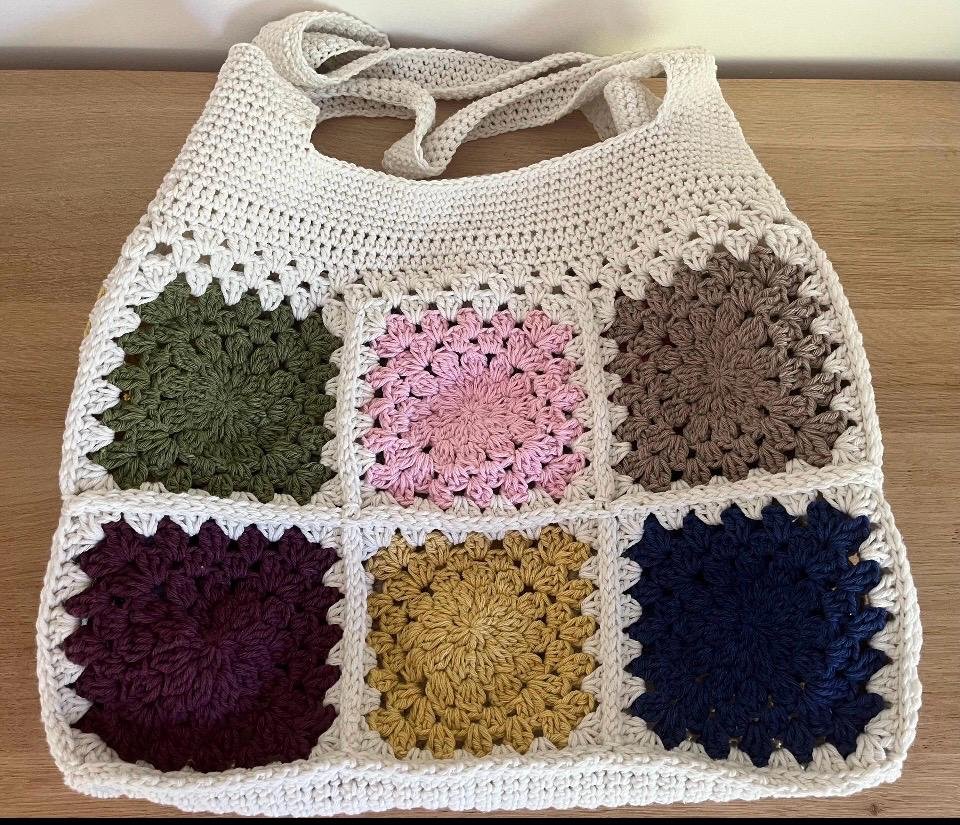sac fourre tout sac cabas crochet carré grand mère sac de plage coton
