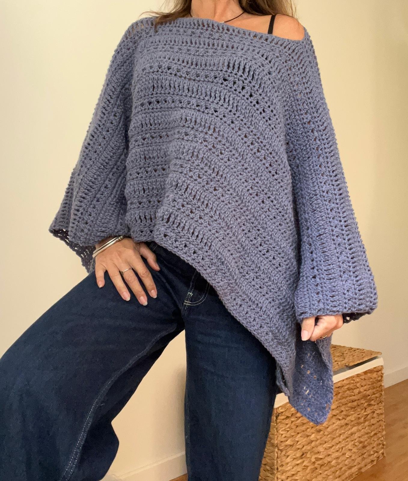poncho bohème large du 36 au 46 réalisé au crochet en acrylique