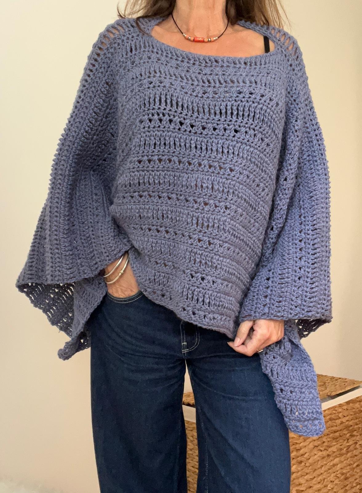 poncho bohème large du 36 au 46 réalisé au crochet en acrylique