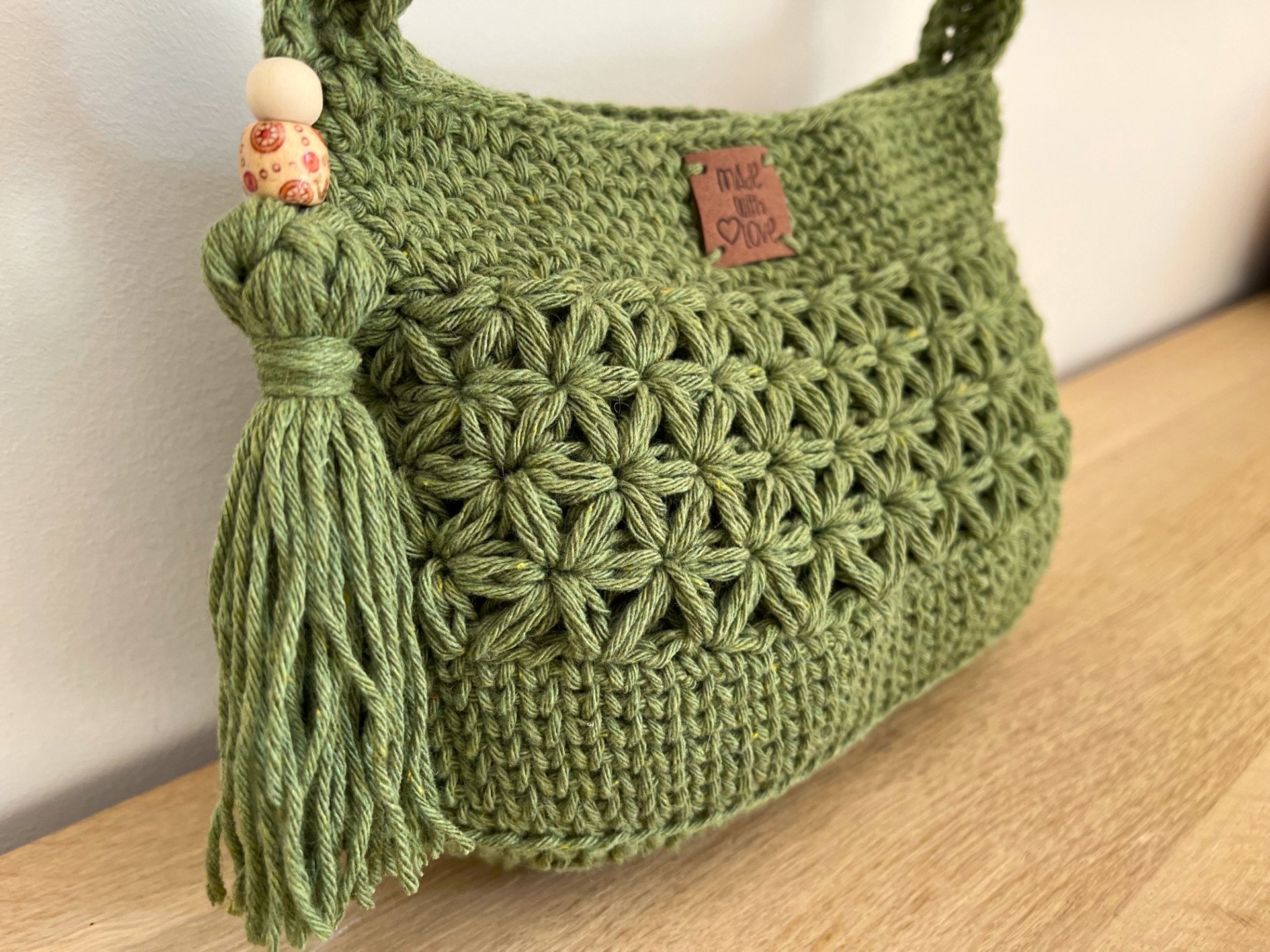 sac bohème au crochet, sac bandoulière, sac à main en coton, sac tendance vert