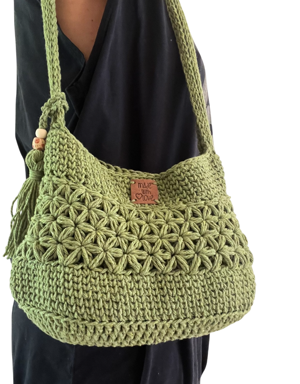 sac bohème au crochet, sac bandoulière, sac à main en coton, sac tendance vert