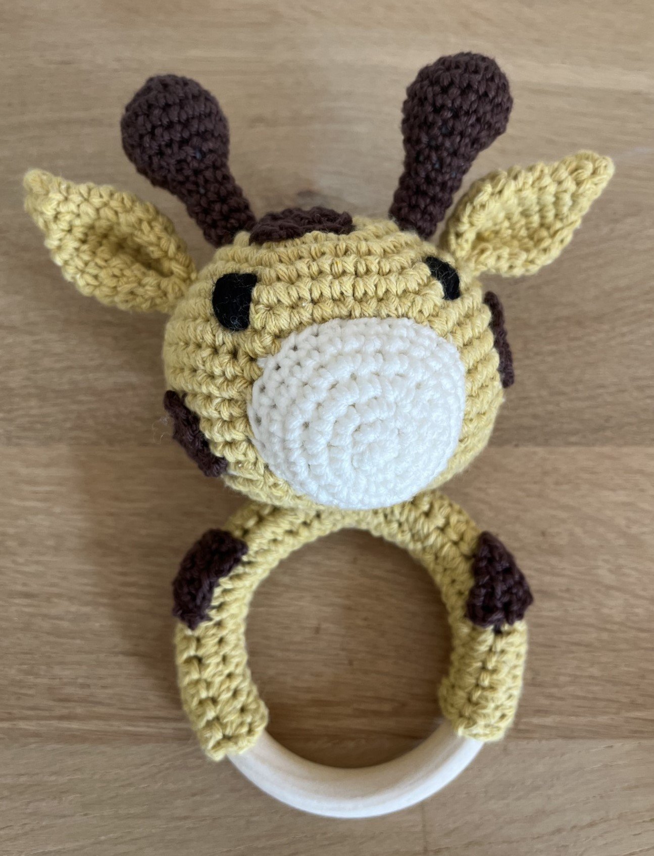 jouet anneau de dentition Girafe hochet bébé cadeau de naissance au crochet anneau en bois