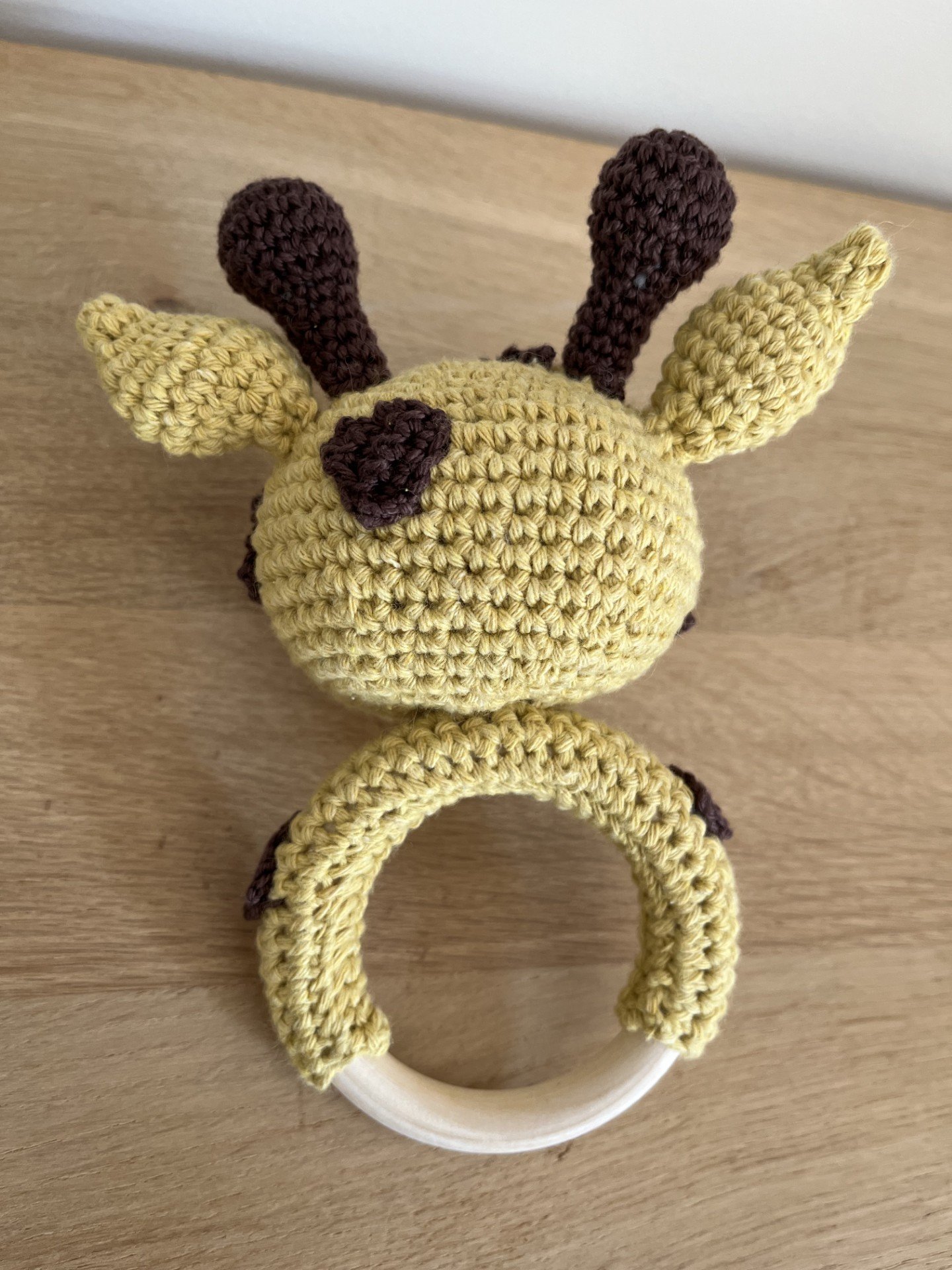 jouet anneau de dentition Girafe hochet bébé cadeau de naissance au crochet anneau en bois