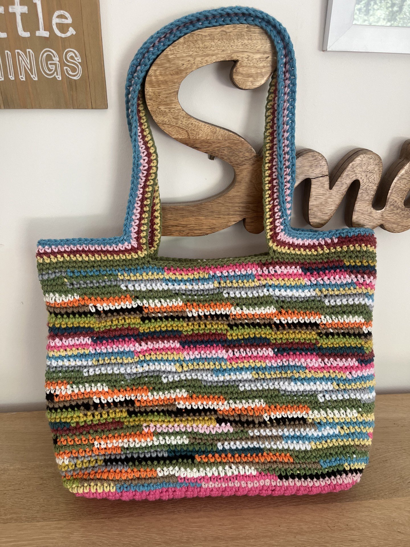 sac cabas, sac fourre tout, sac à main au crochet multicolore, sac totebag, sac été au crochet fait main