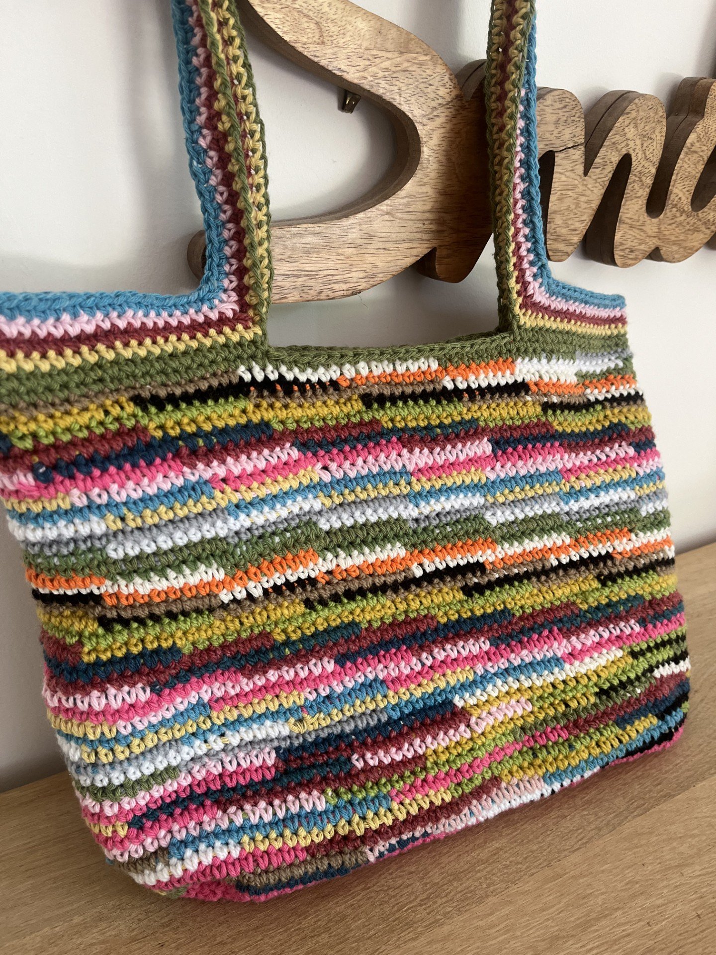 sac cabas, sac fourre tout, sac à main au crochet multicolore, sac totebag, sac été au crochet fait main