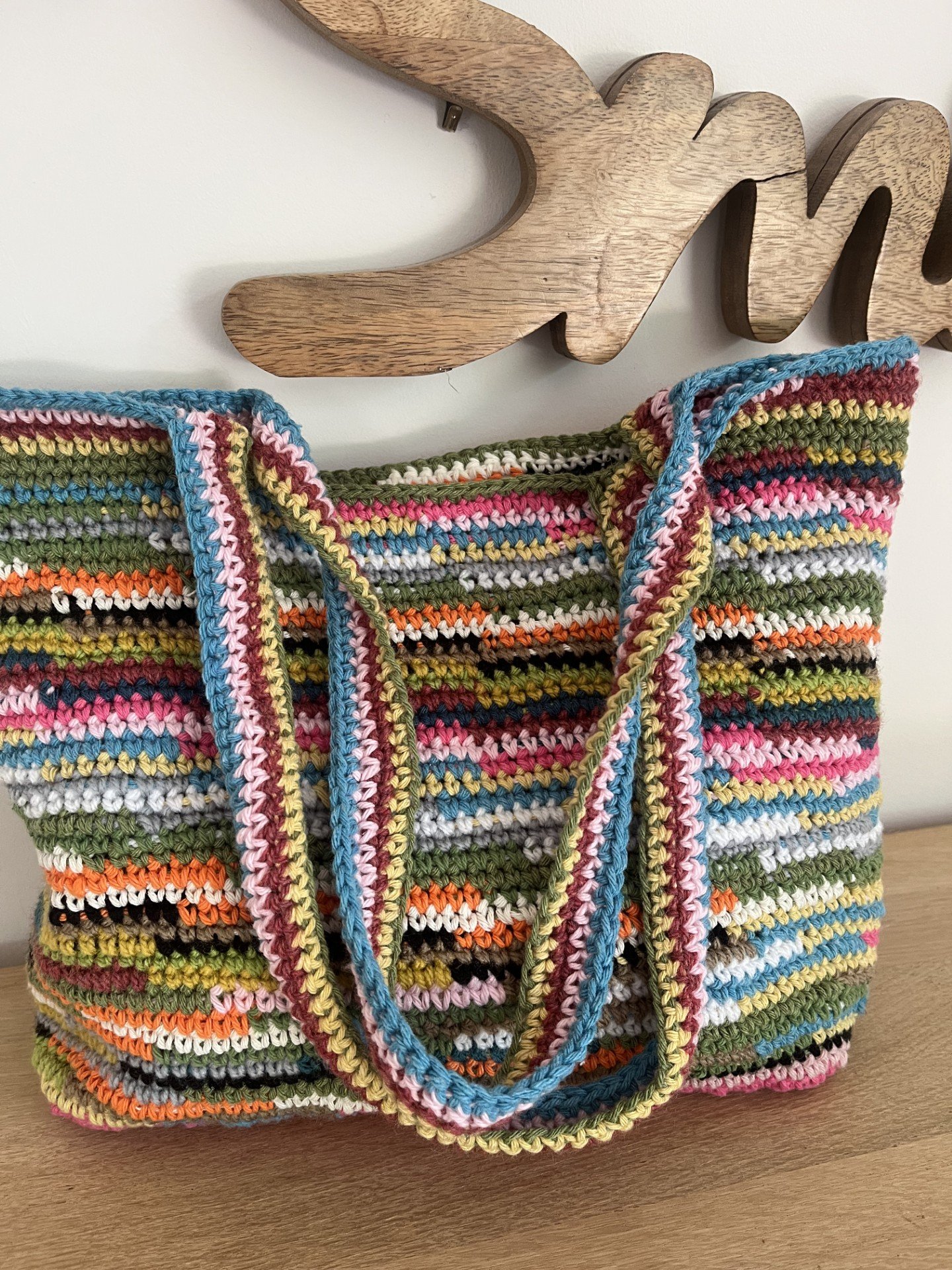 sac cabas, sac fourre tout, sac à main au crochet multicolore, sac totebag, sac été au crochet fait main