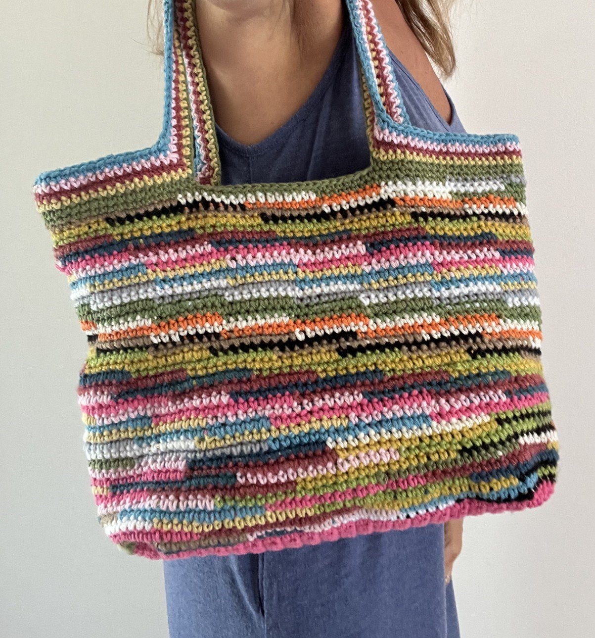 sac cabas, sac fourre tout, sac à main au crochet multicolore, sac totebag, sac été au crochet fait main