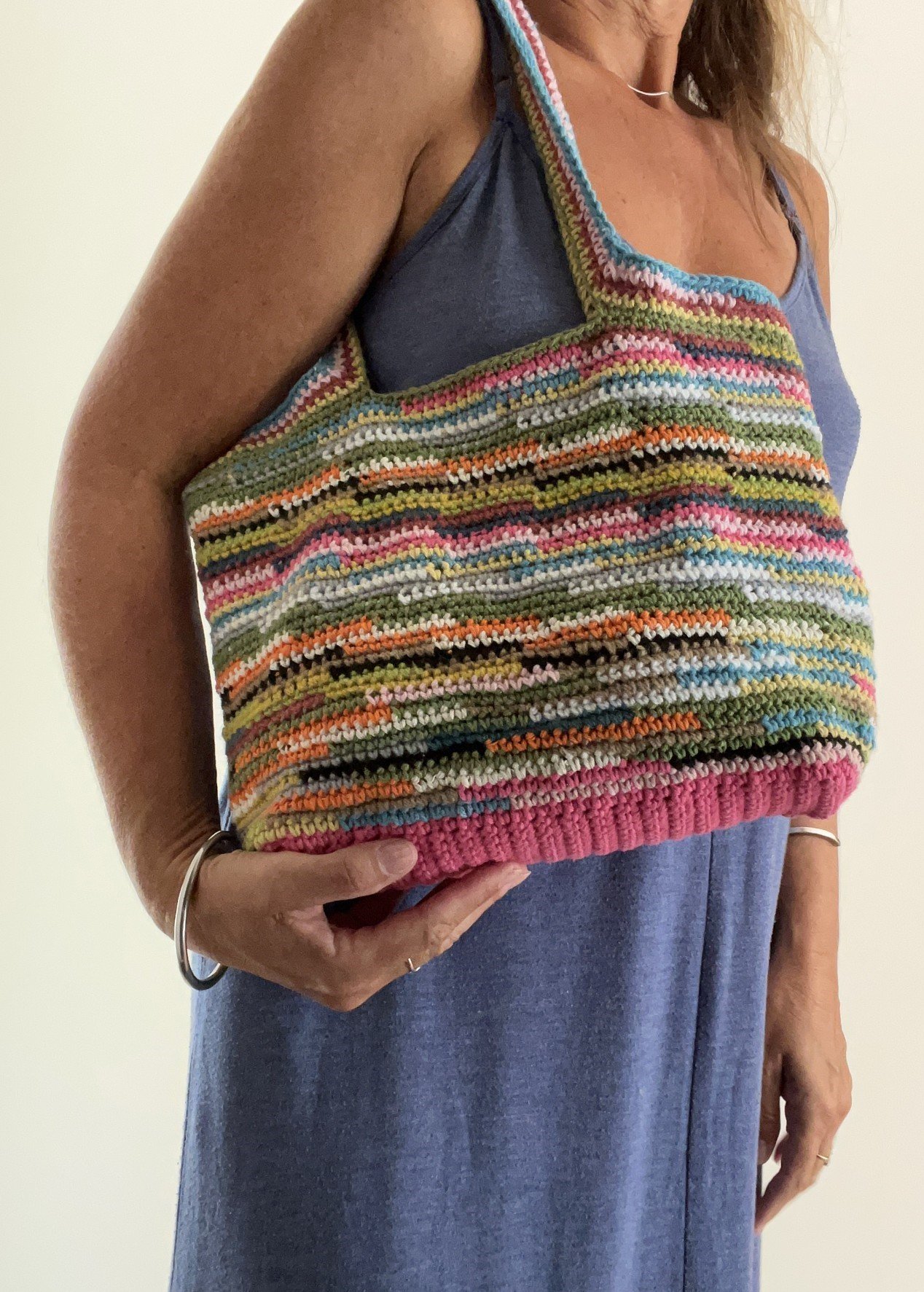 sac cabas, sac fourre tout, sac à main au crochet multicolore, sac totebag, sac été au crochet fait main