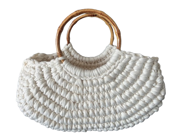 sac tissé main avec poignées bambou, sac cabas blanc crème, porte revues, déco tendance